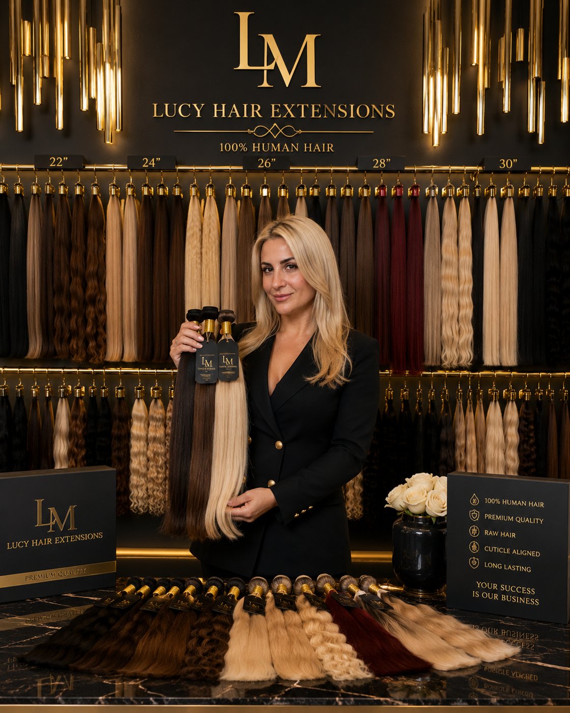 Lucy Hair Extensions studio — premium 100% human hair collection